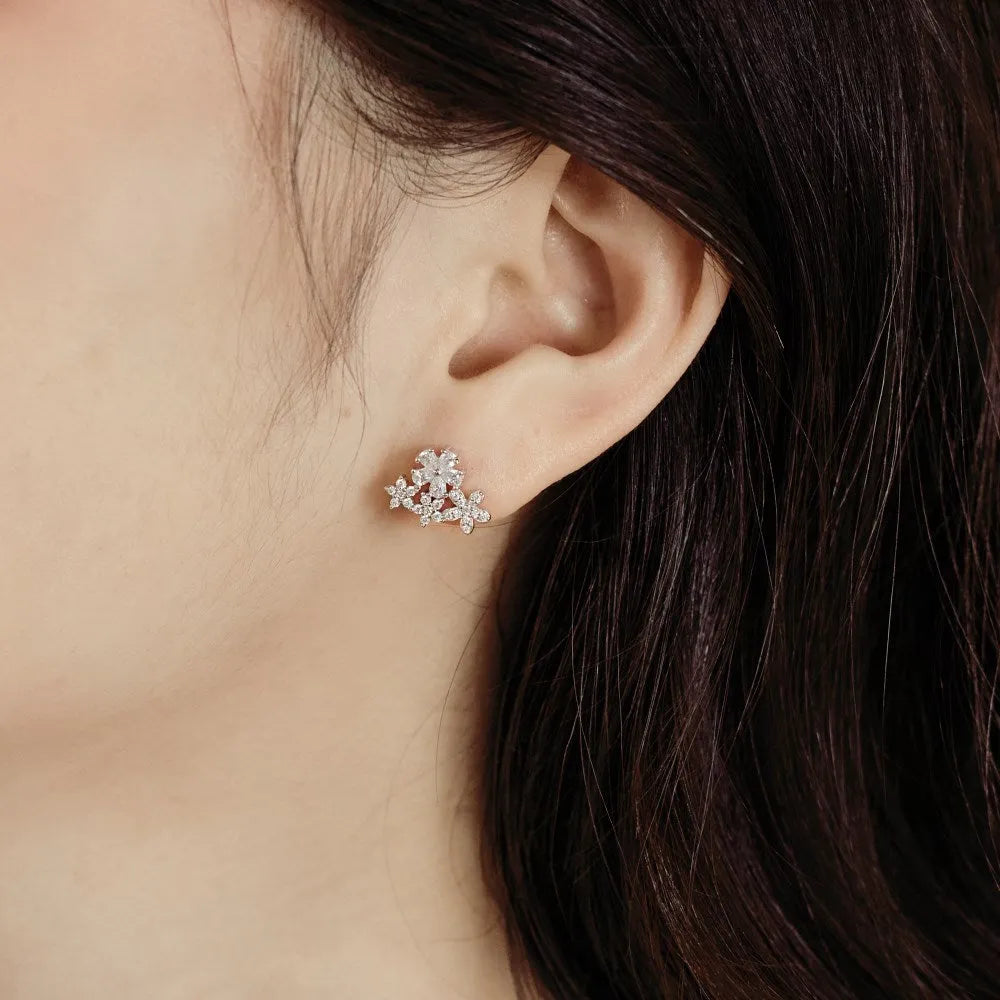 S925 sterling silver flower stud earrings for women, platinum and gold colours