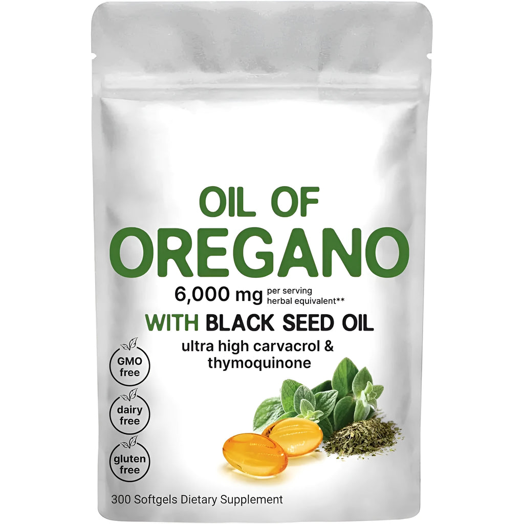 Butter black seed oil soft gel capsules in bottle showing 180 or 300 tablet packaging options