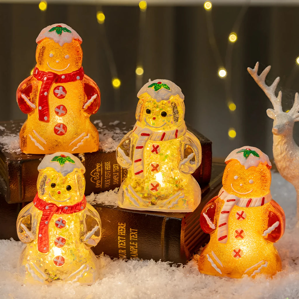 Glowing gingerbread man snowman Christmas ornament with LED lights in modern design