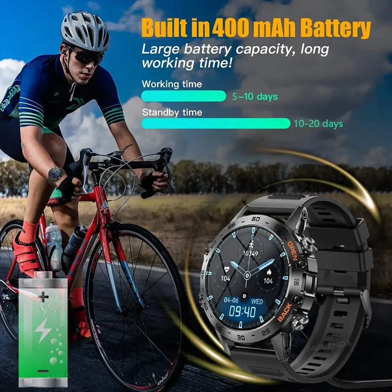 Bluetooth calling smart watch with health monitoring features on wrist showing IPS touch screen display