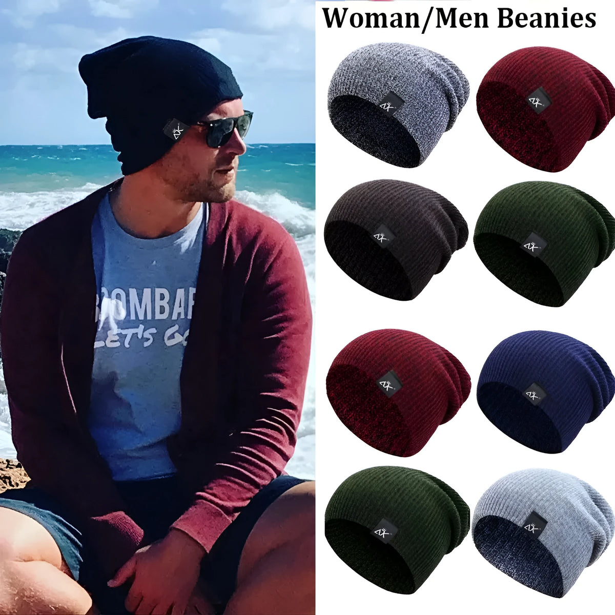 Unisex acrylic knit beanie in multiple colours with stretch fit for winter outdoor use