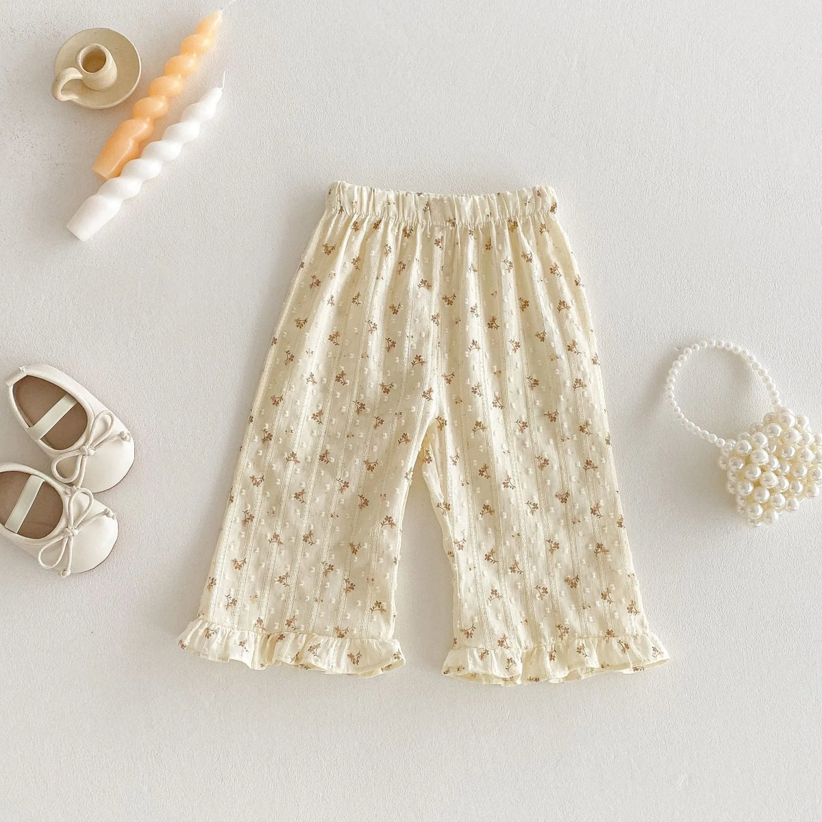 Children's cream apricot cotton sleeveless top and casual pants two-piece set for heights 73-120 cm