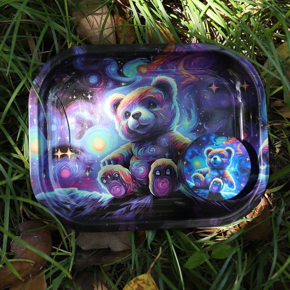 Aluminium alloy four-layer metal cigarette grinder and tray smoking set in Starry Bear colour