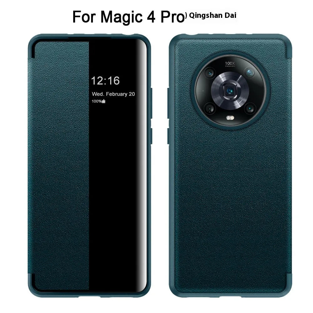 Purple smart sleep window flip phone case for Huawei with imitation leather and soft edging