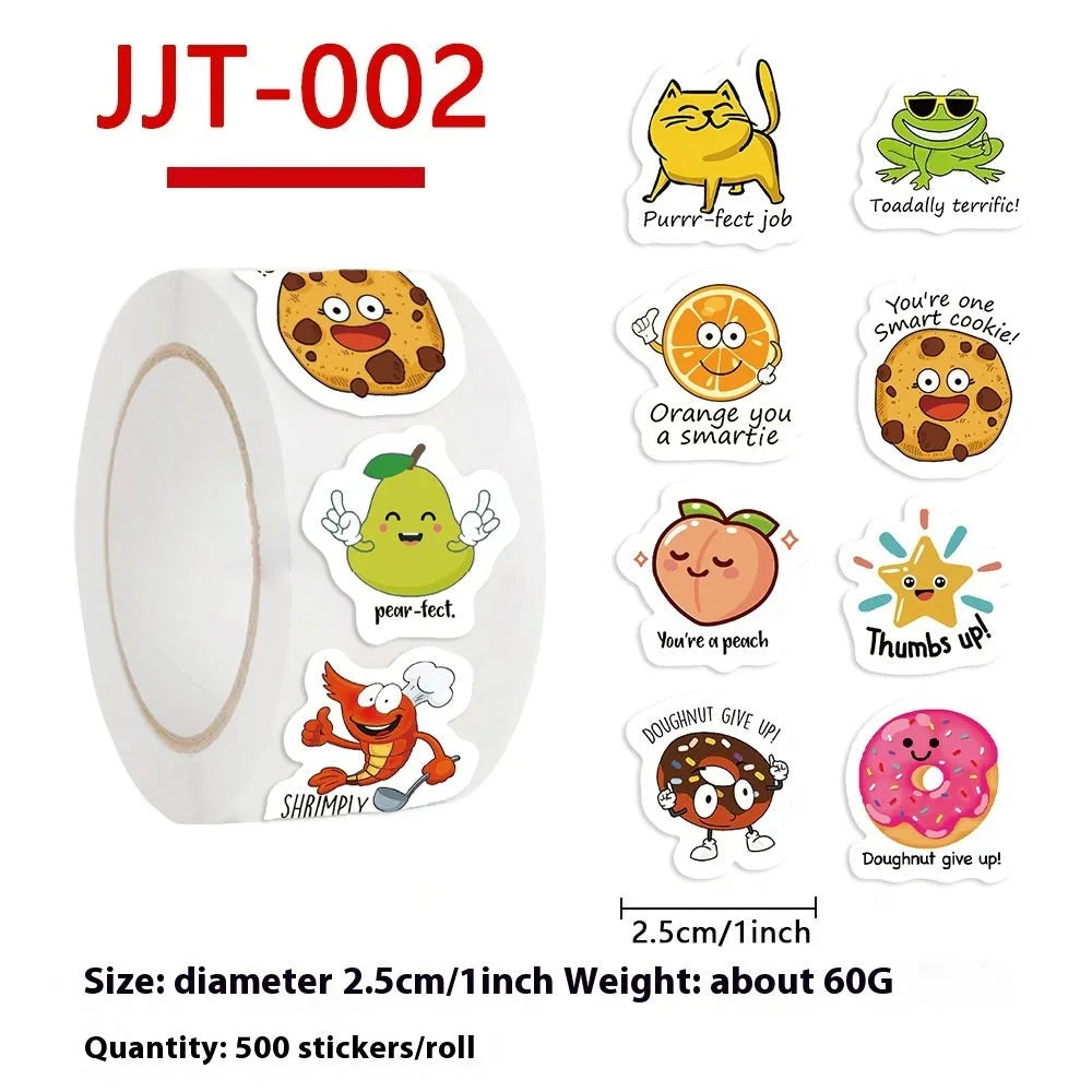 Roll of white DIY children's toy stickers, 500 sheets, 3cm thickness, 3-6cm sizes, cute printed style