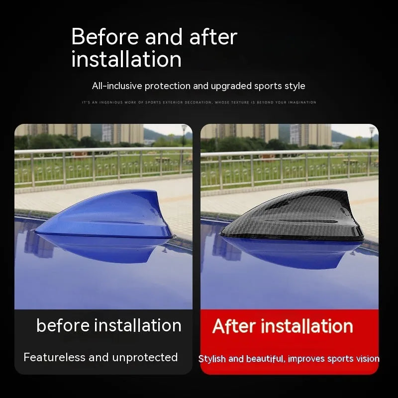 BMW shark fin antenna cover replacement in carbon fibre pattern and piano black finishes
