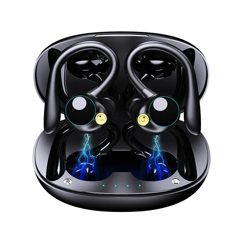 YYK-580 Bluetooth headset with digital display and ear hook design in black
