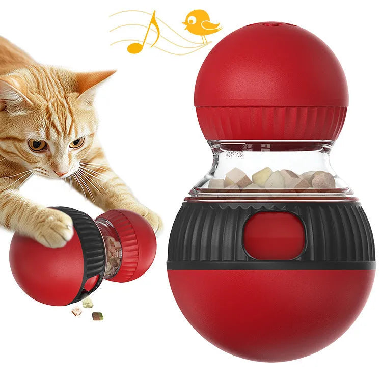 Rotating cat food ball toy with super ball colour scheme and plastic construction