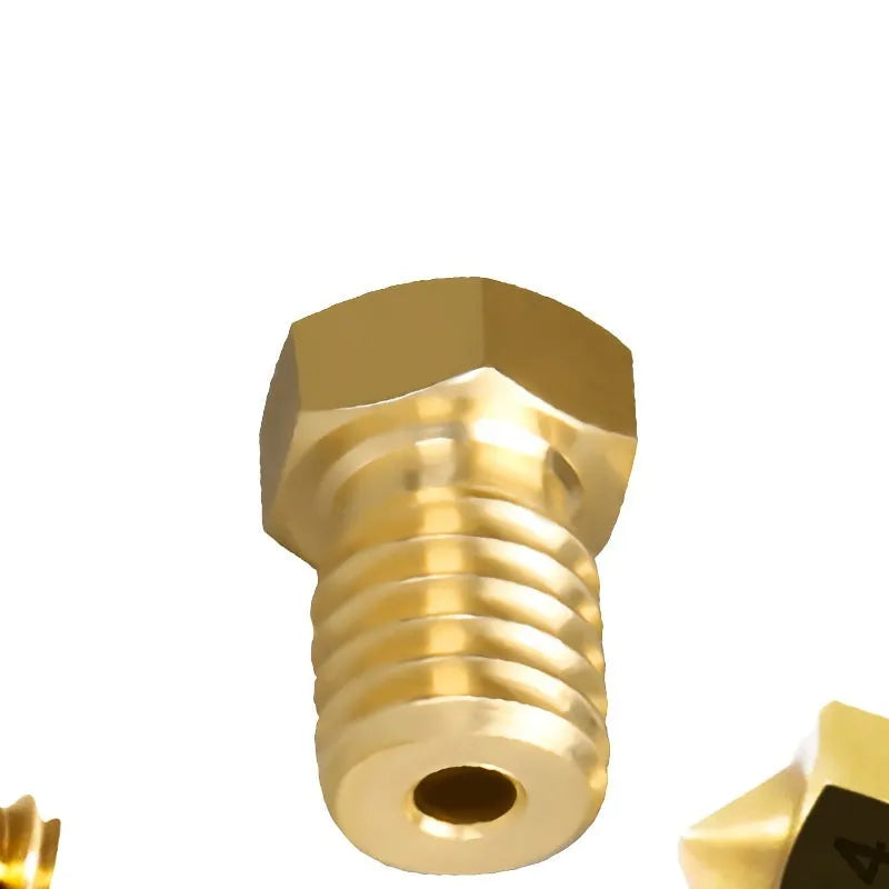 Brass 3D printer nozzle with M6 thread and multiple aperture size options from 0.2mm to 1.0mm.