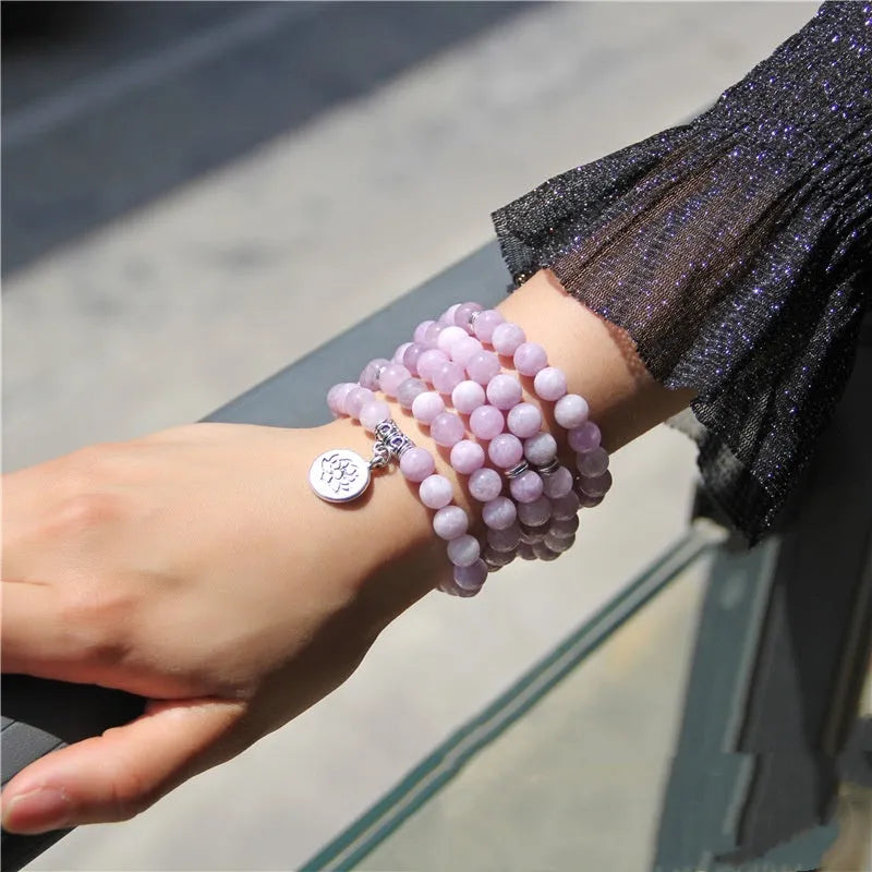 Women's natural stone angel echeveria bracelet with geometric lotus design in literature style