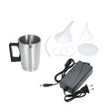 Stainless steel headlamp repair kit showing polishing cups and power adapters for GB/US and European plugs.