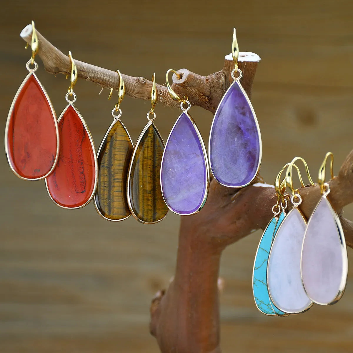 Vintage-style long drop earrings with a Tigereye stone bead