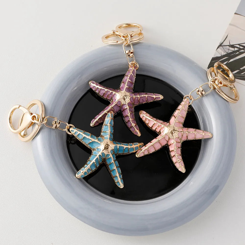 Starfish shell keychain ocean series electroplated pink purple blue simple suitcase decoration