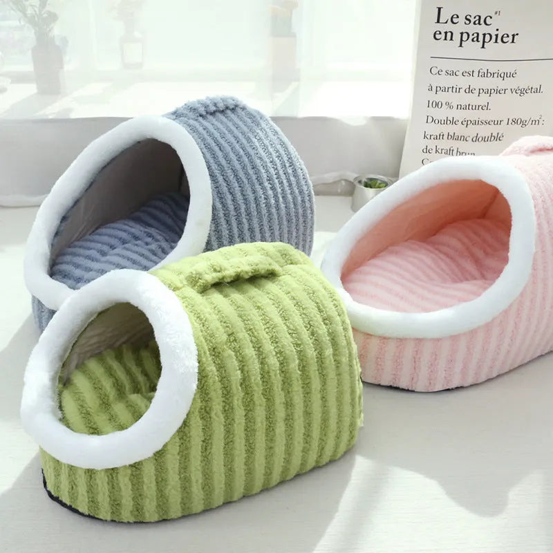Thickened three-dimensional macaron-style cat bed in blue colour, showing double-piece construction