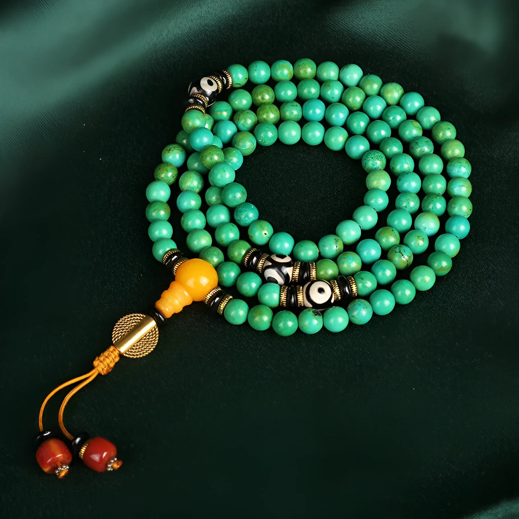 Natural raw ore turquoise bracelet with 108 polished 8mm round beads in national style