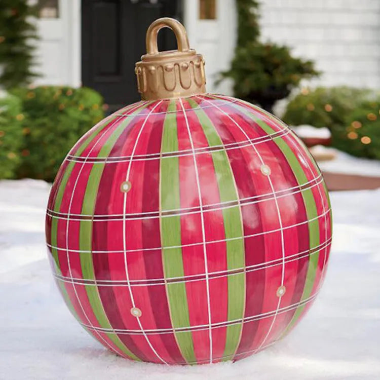 Large 60cm diameter inflatable PVC Christmas decoration ball in bright colours for outdoor use.