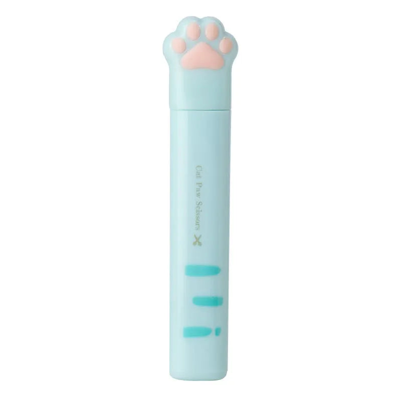 Cat paw design mini folding safety scissors in four colour options showing compact 8.7cm size