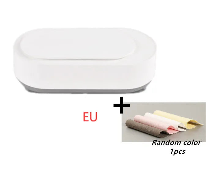 White portable ultrasonic cleaning machine with stainless steel tank and digital timer display.