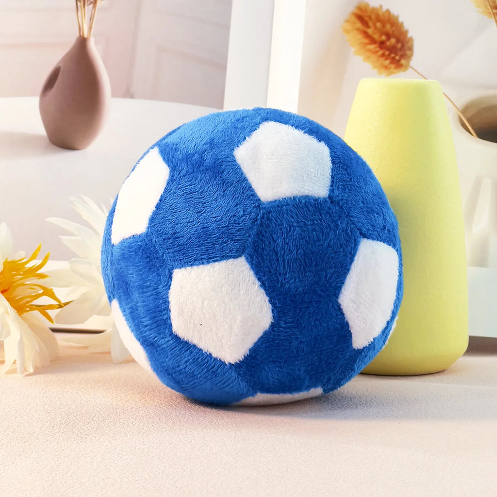 Plush football and rugby interactive puppy training toys in two colour options