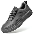 Men's retro genuine cowhide leather lace-up casual shoes in black, round toe, flat heel, rubber sole