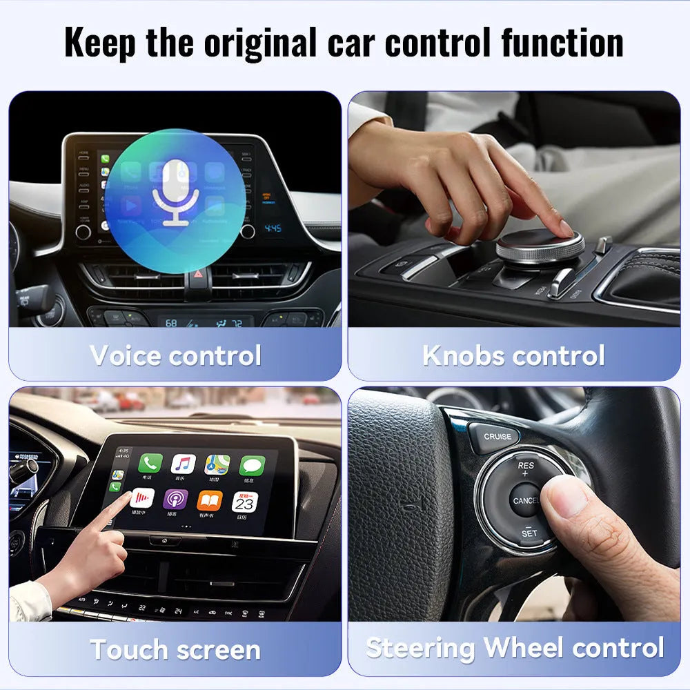 Small black CarPlay USB interface adapter for wireless data and Apple CarPlay in cars