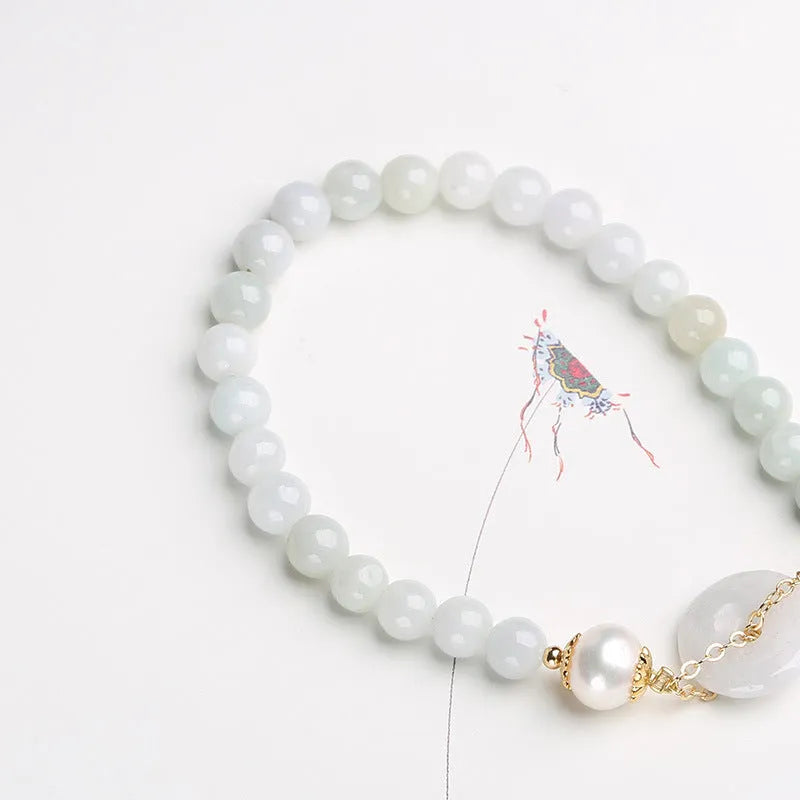 Handmade natural jade pearl bracelet with peace buckle design and geometry-shaped national style elements