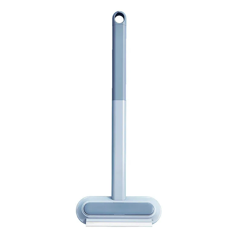 Multifunctional plastic cleaning brush with soft flannel head and extension handle for pet hair and dust.