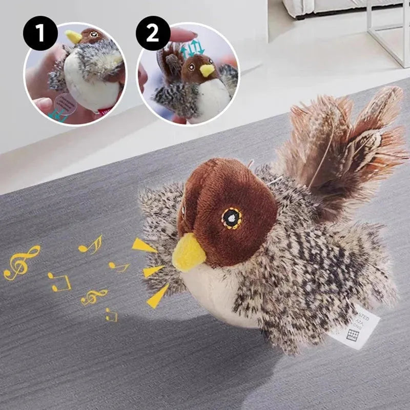 Interactive cat toy electric squeaky simulation bird plush with feather catnip for kittens