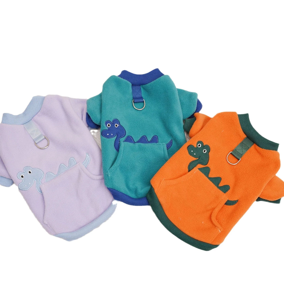 Thickening polar fleece pet jumper for cats and puppies, available in light purple, dark green, and orange red, sizes S to XXL