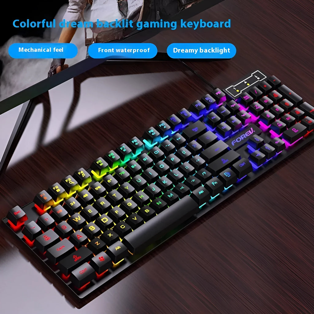 Black 104-key backlit gaming keyboard with ABS plastic casing and a 1.5 metre USB cable
