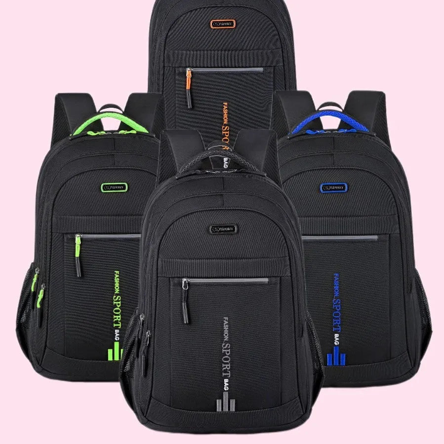 Black capacity business travel backpack with airpillow straps and sewing line detail.