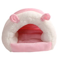 Washable cat nest with removable cover in blue, pink or purple colours, showing M and S size options