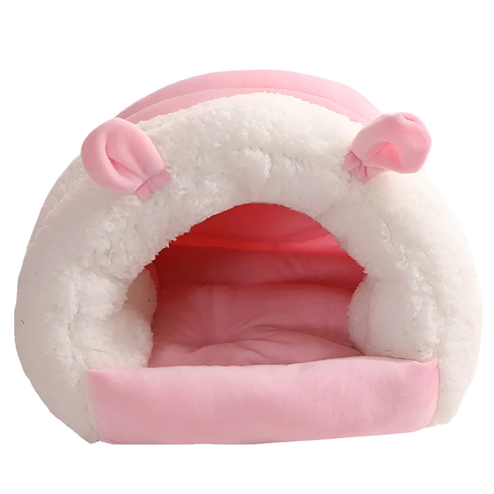 Washable cat nest with removable cover in blue, pink or purple colours, showing M and S size options
