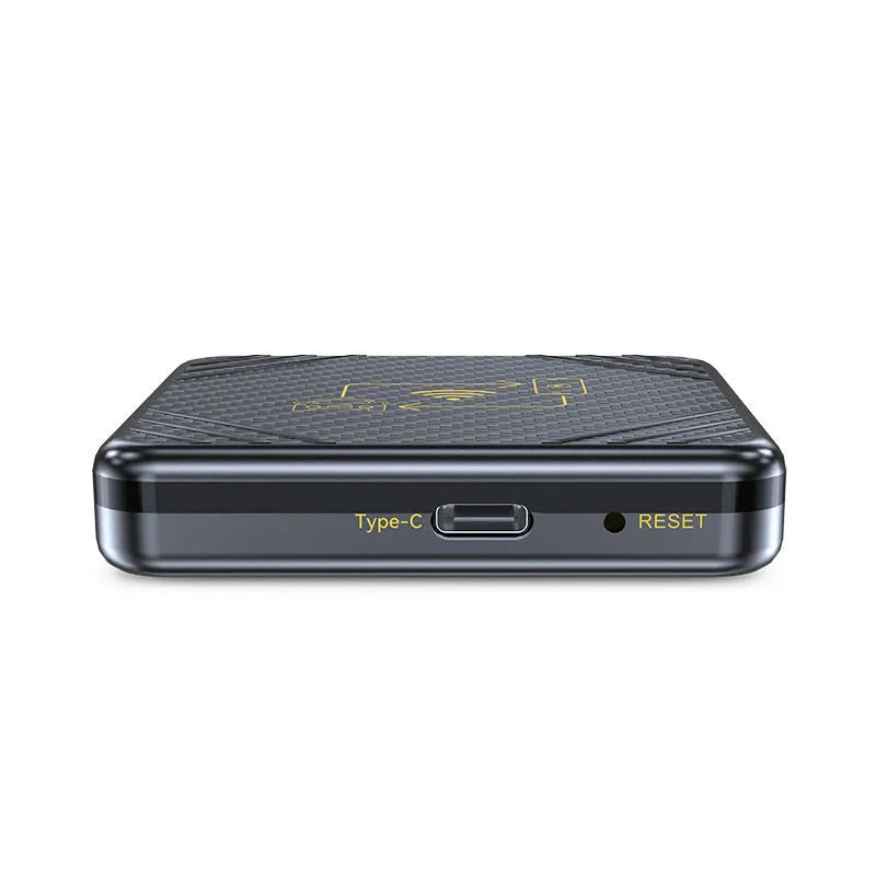CarPlay to wireless adapter box for Android Auto with USB connection in gold and white colours
