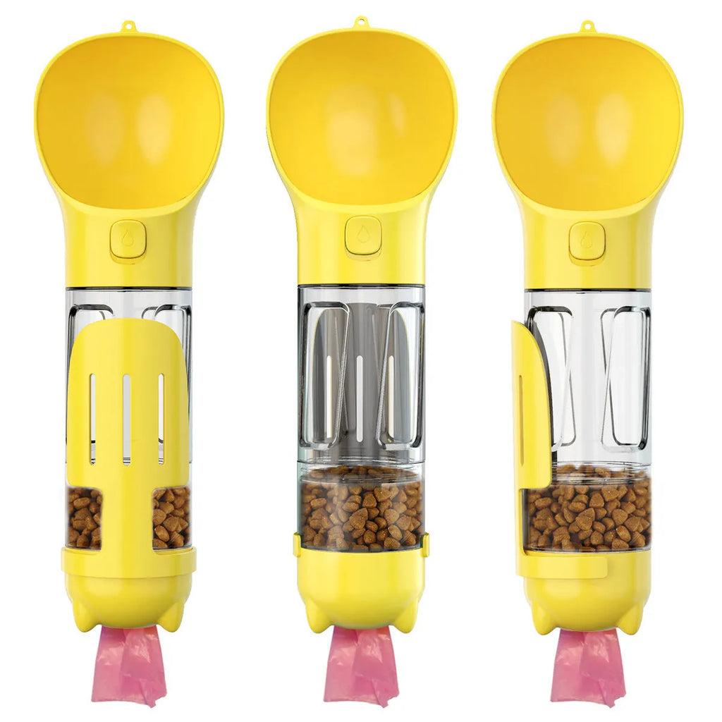Portable 3 in 1 dog water bottle 500ml leak proof with treat holder and poop bag dispenser