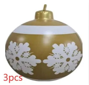 Large 60cm diameter inflatable PVC Christmas decoration ball in bright colours for outdoor use.