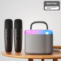 Bluetooth portable singing microphone and stereo speaker suit in space gray with double wheat grille