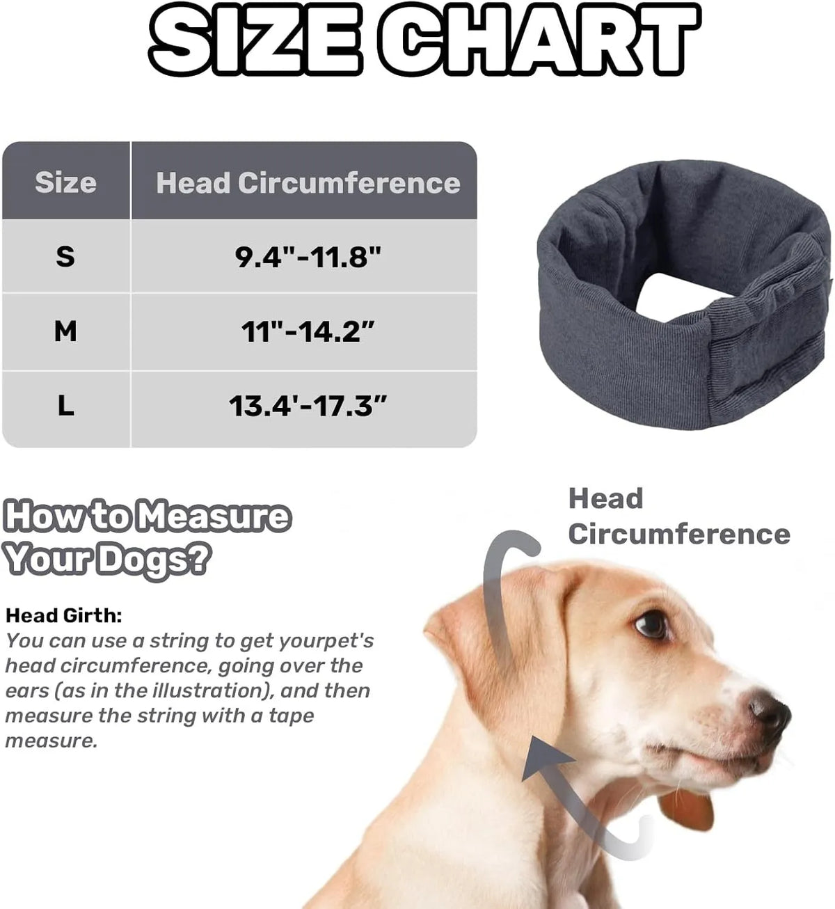 Dog calming hoodie with adjustable ear wraps for noise protection and anxiety relief, gray, size M