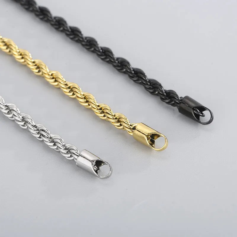 Double colour twist chain bracelet in titanium steel with electroplated finish, available in black, gold, silver