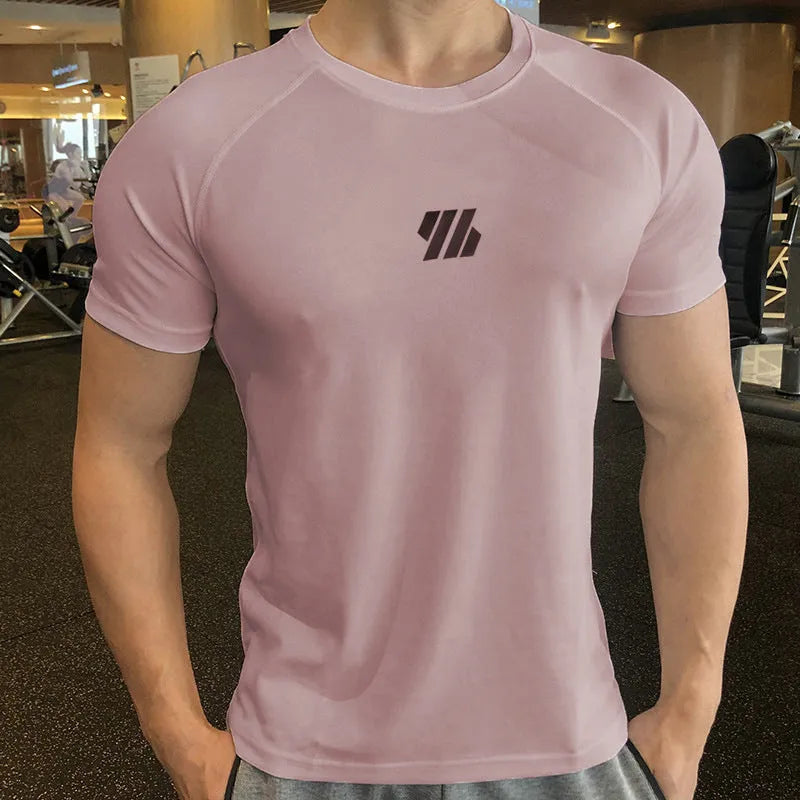 Men's quick-drying compression top in solid colour, polyester fabric, available in black white light pink navy blue sizes M to 3XL