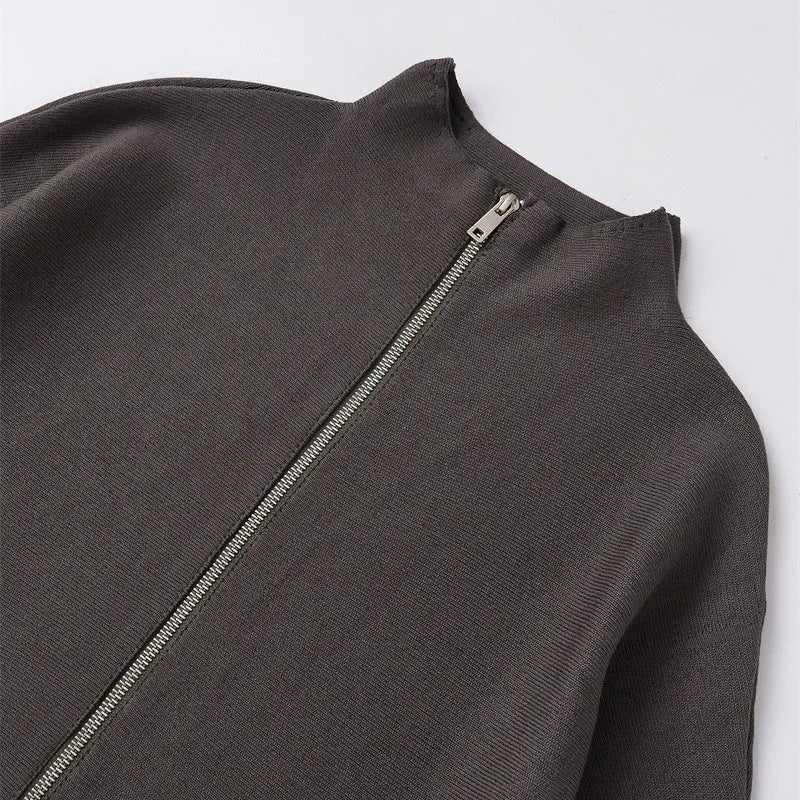 Women's striped stand collar zipper knitted coat, long sleeve, regular fit, polyester blend