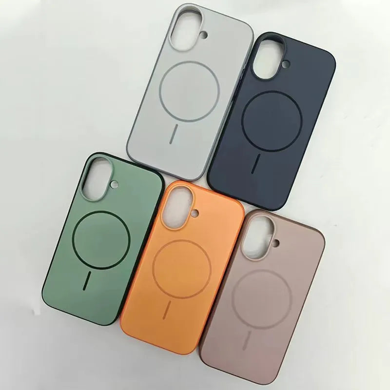 Blue magnetic iPhone 17 phone case with a dedicated AI camera button and frosted finish.