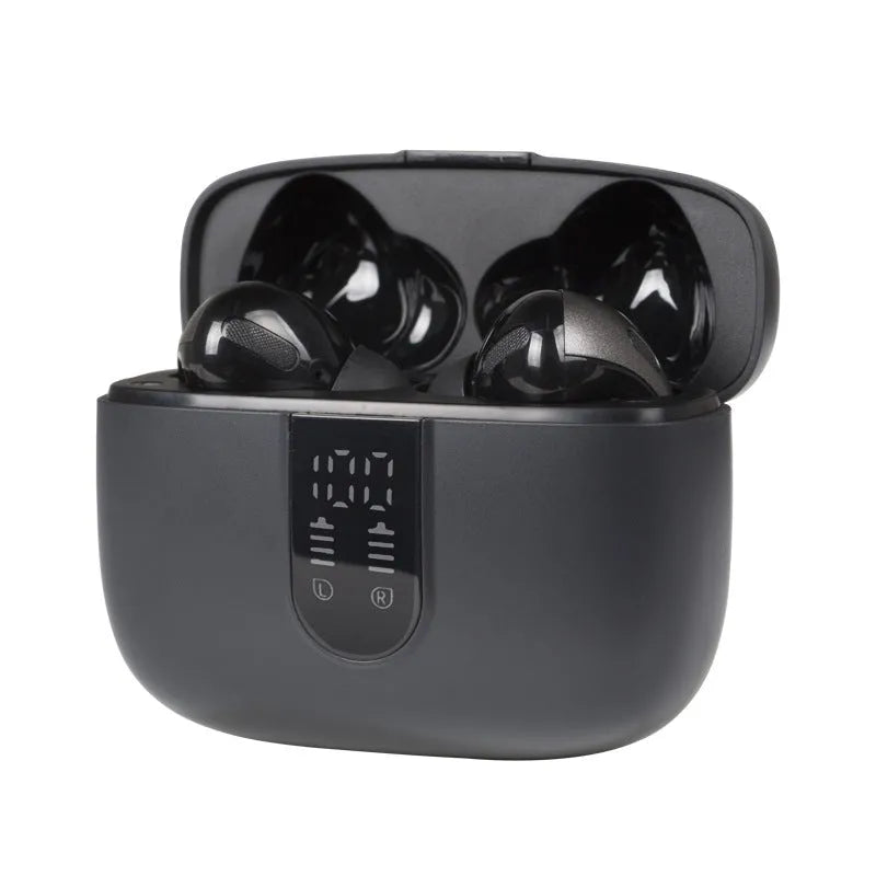 Jerry X08 wireless Bluetooth headset with digital display charging case in black, grey or white colour