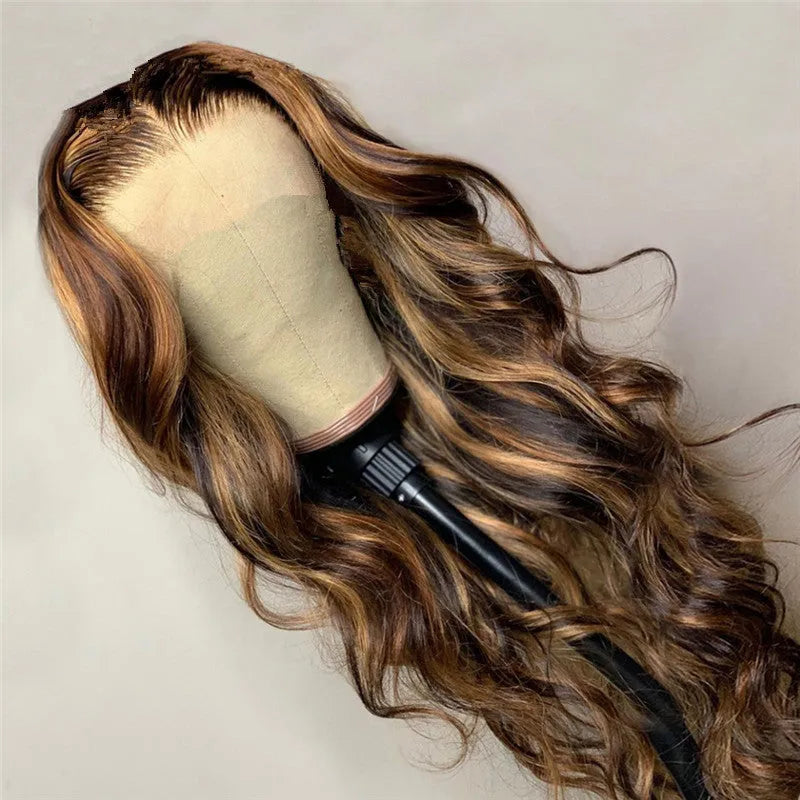 Women's long curly hair wig in picture colour, centre part, high temperature wire construction with rose net