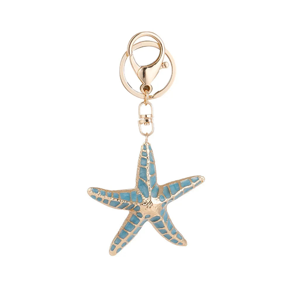 Starfish shell keychain ocean series electroplated pink purple blue simple suitcase decoration