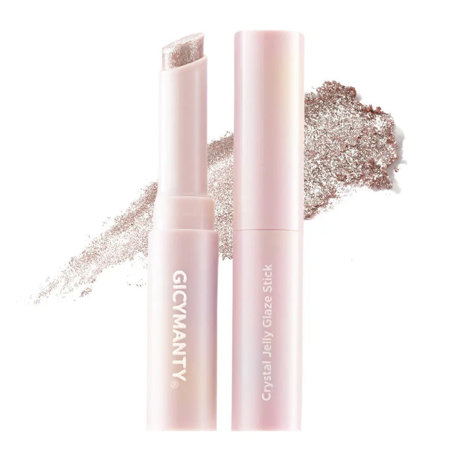 Jelly eye shadow stick with pearlescent glitter finish, thin stick format, six shades 01 to 06