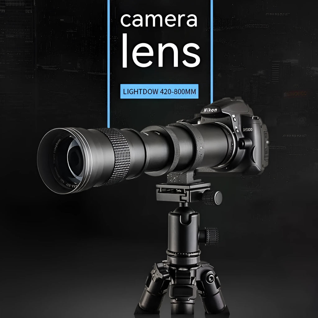 420-800mm manual zoom camera lens adapter with 67mm filter thread shown extended