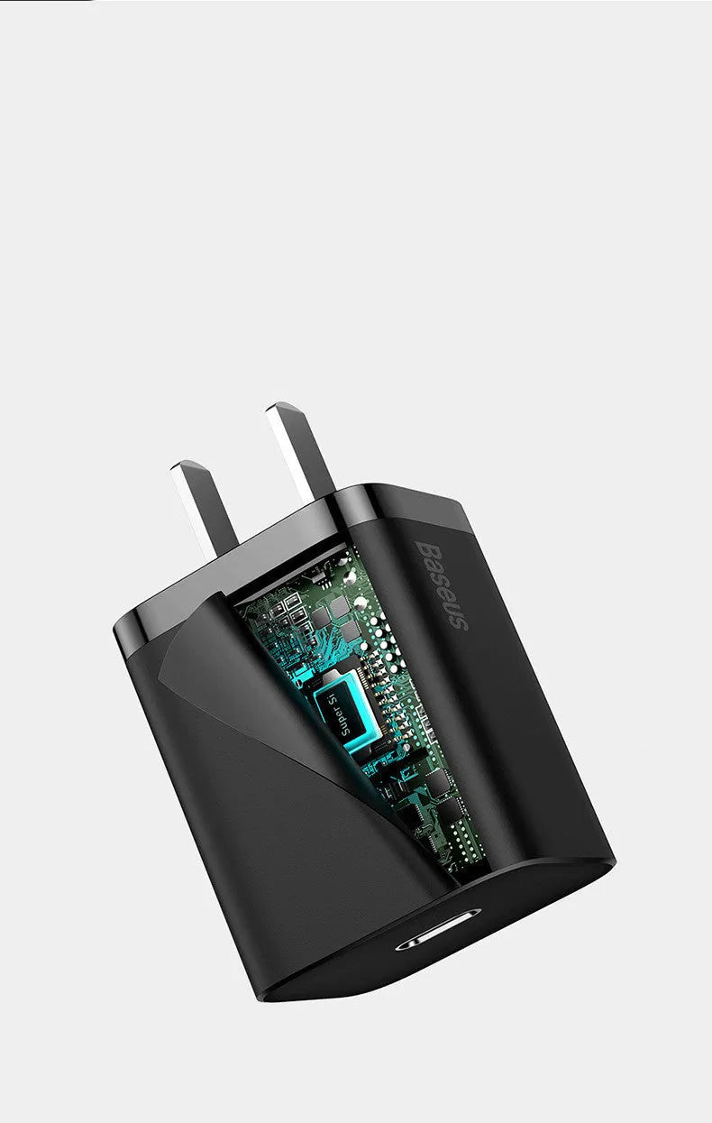 Super Silicon 20W fast charger with Type-C to iPhone connection, Black or White, 220V US plug.