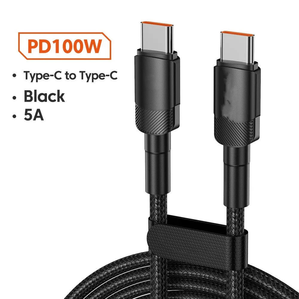 Aluminium alloy USB C fast charge cable with woven braiding in blue colour showing connector detail