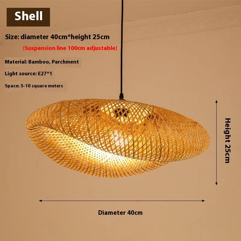 Bamboo chandelier ceiling light with traditional Chinese Zen design, 40cm diameter